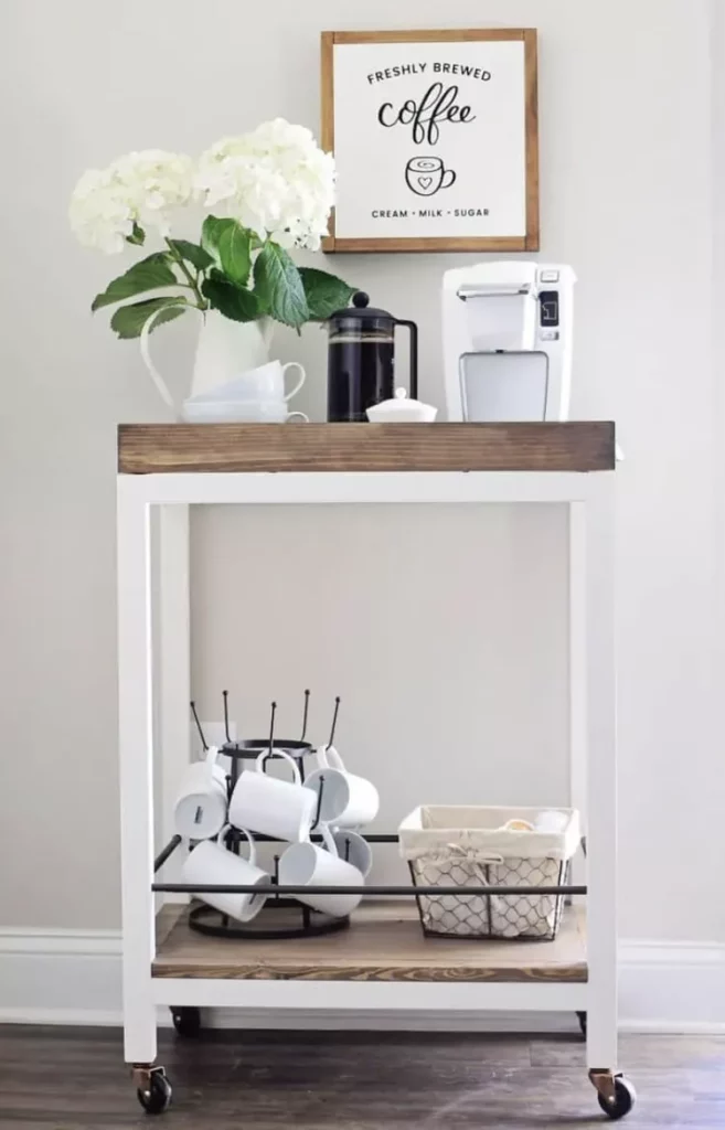 coffee bar cart as rolling coffee station 