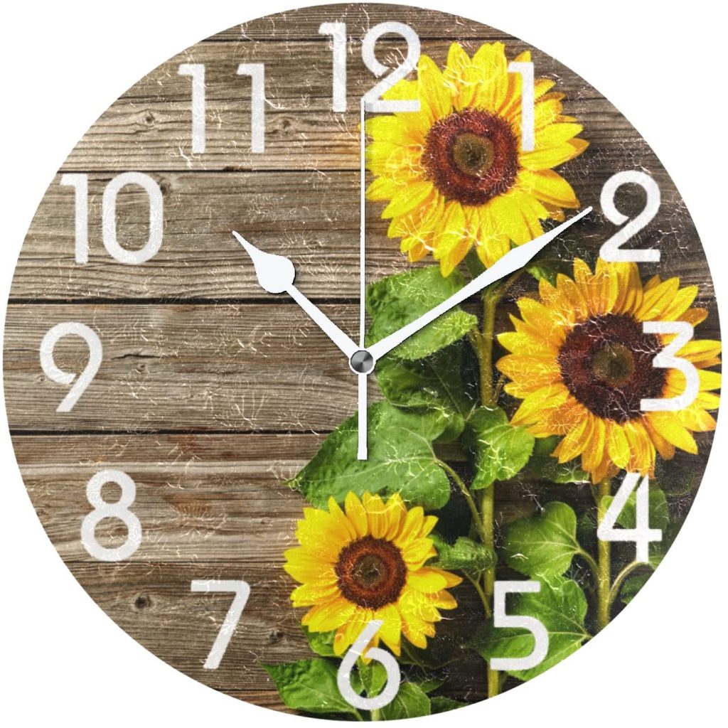 sunflower themed wall clock for kitchen