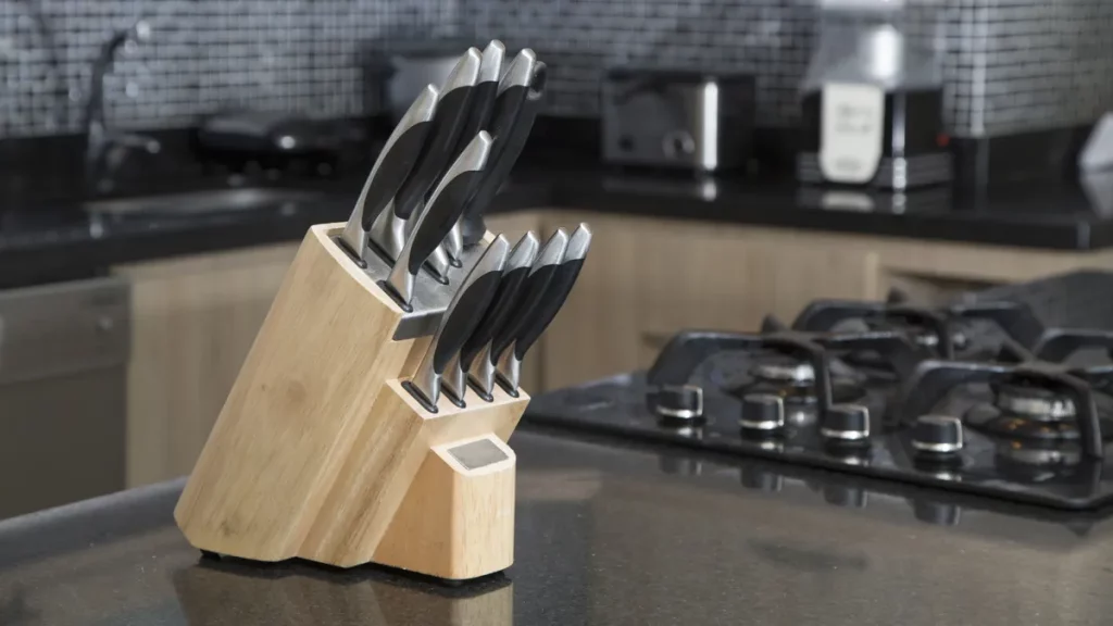 knife block on a kitchen counter | best knife storage methods