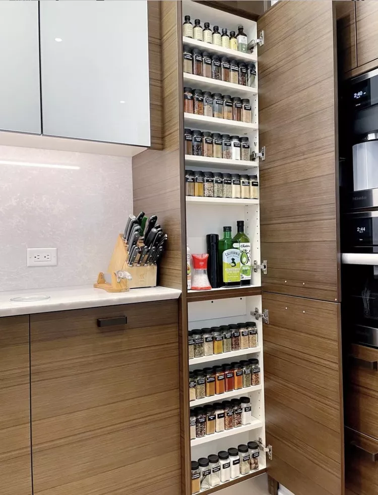 spice storage in narrow space of kitchen