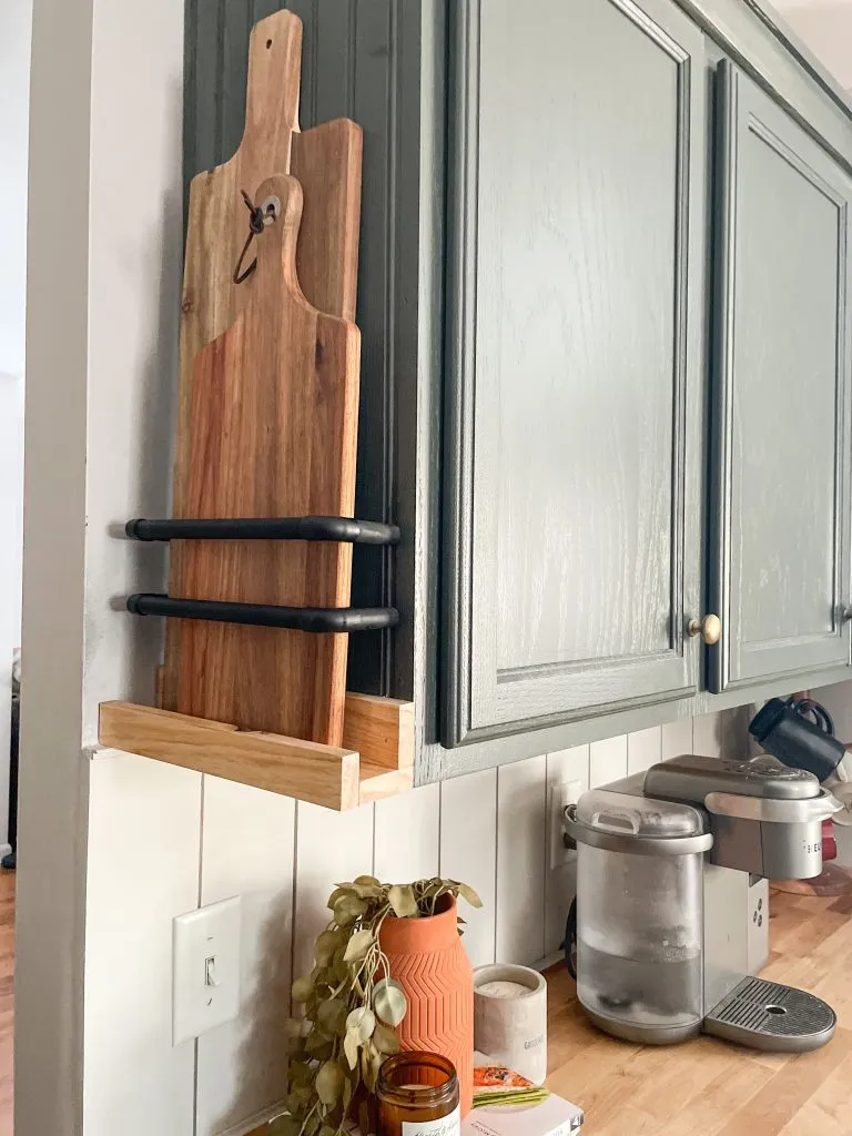 DIY cutting board storage shelf