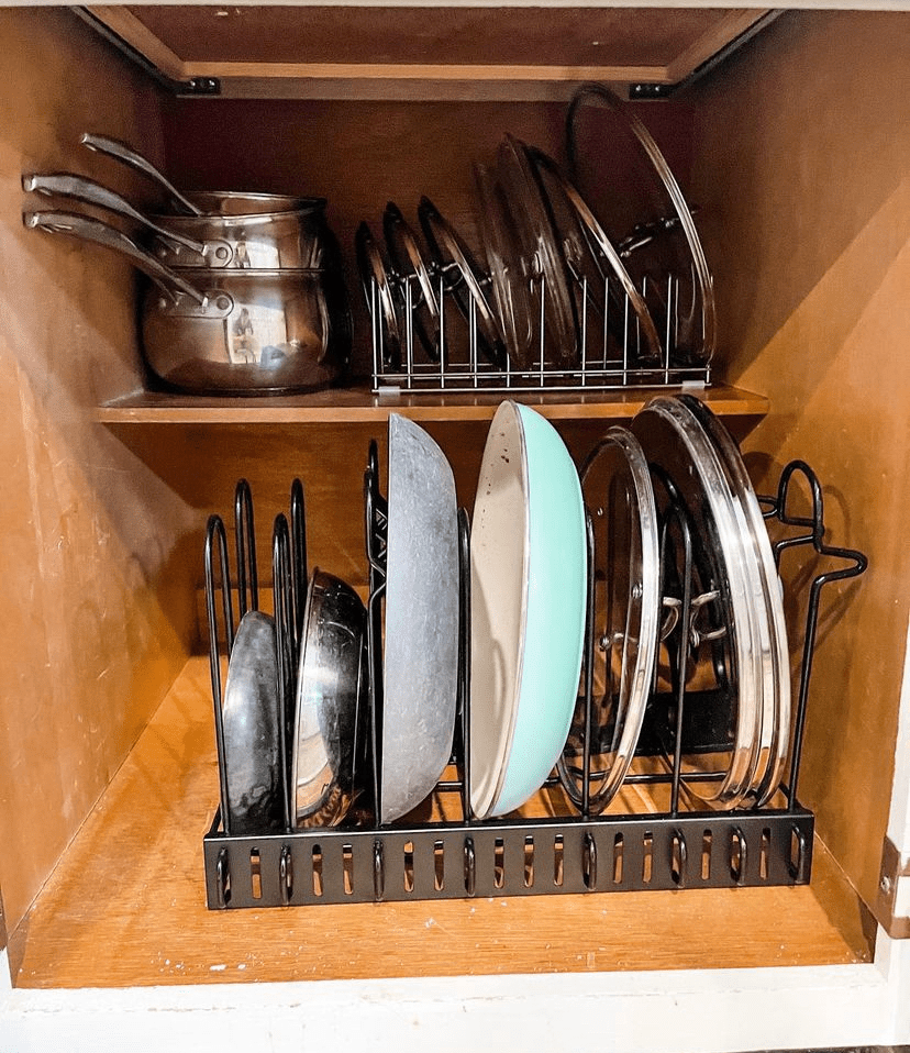 Decluttered Pans, pots, kitchen utensils