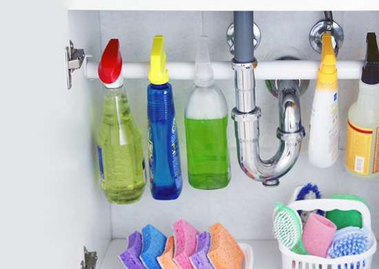 Tension rod to organize kitchen cabinets