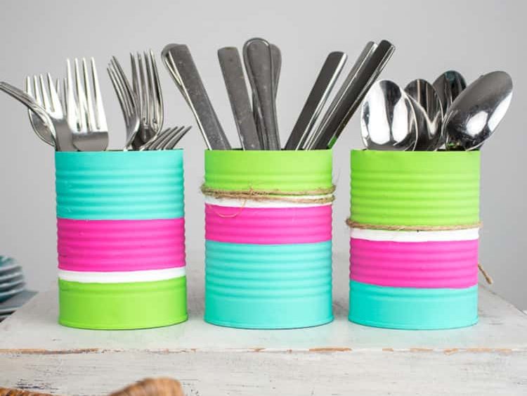 Up-cycled jars for storing kitchen utensils